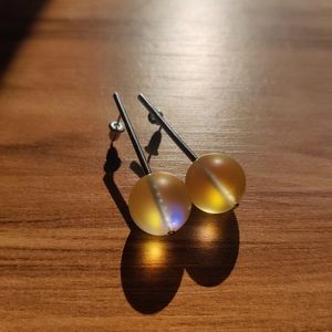 UNRELEASED - Yellow / Green Mermaid Glass and Sterling Silver NOGU Drop Earrings